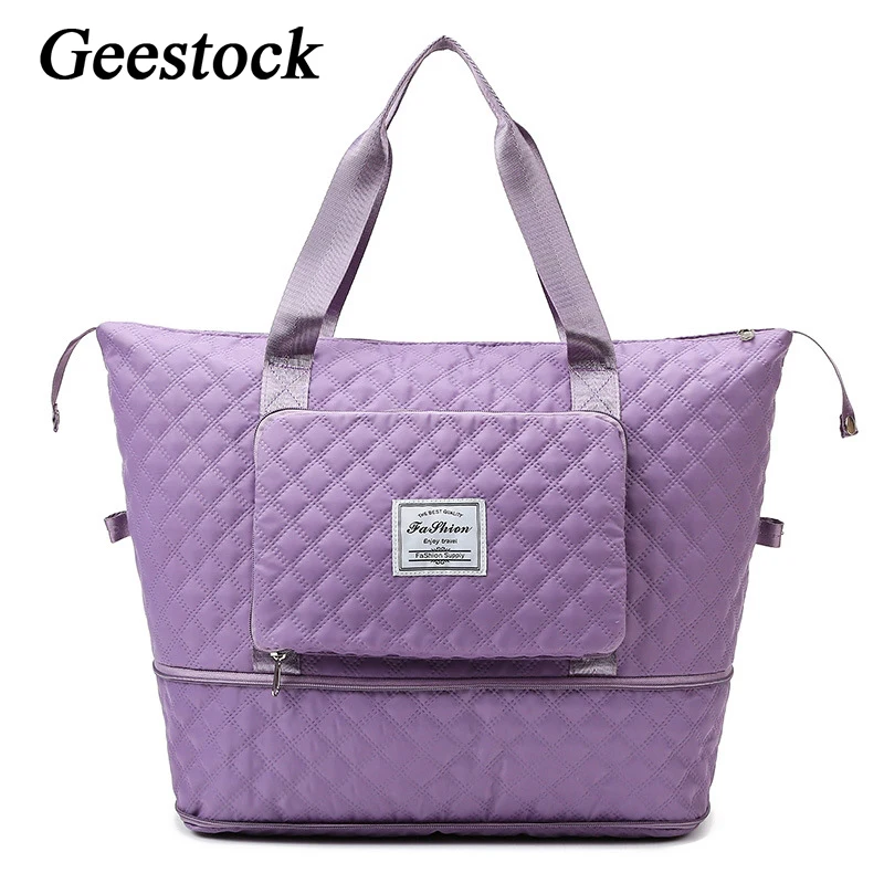 Geestock Foldable Travel Bags Large Capacity Storage Lingge Waterproof Luggage Handbag Tote Bag Gym Yoga Shoulder Bag For Women