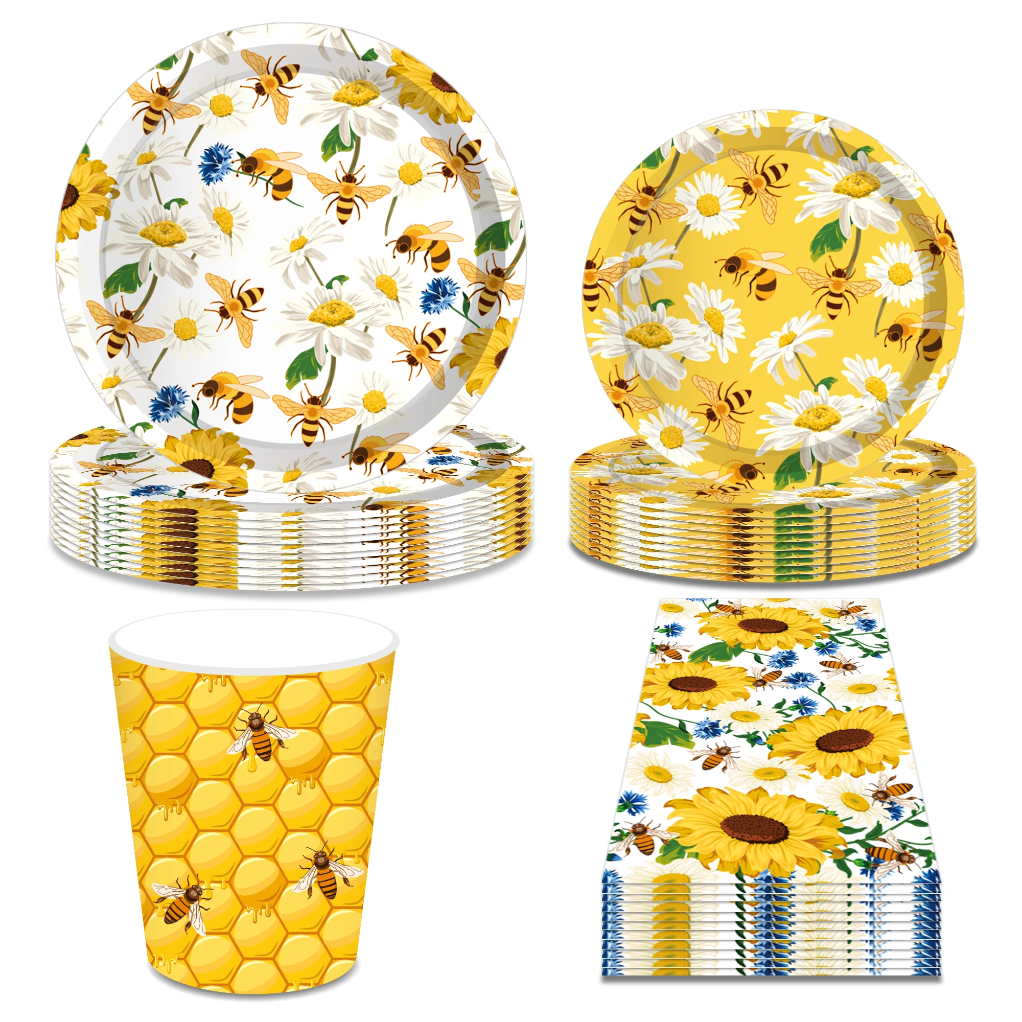 Cartoon Honig Biene Tiere Party Einweg Geschirr Sets Geburtstag Pappteller Tassen Servietten Baby Shower Party Geschirr Dekor – Detail 3