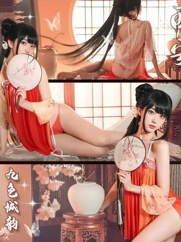 เซ็กซี่สูง Hanfu Hot Temptation ชุดหลงใหลดูผ่าน Nightdress สําหรับผู้หญิงชุดตาข่ายลูกไม้ SHEER หวาน j7N8