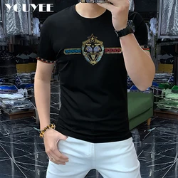 Eagle Letter T-shirt Men's 2022 Summer New Designer Fashion Personality Hot Diamondslim Fitting Male Tees Threaded Cuffs Clothes