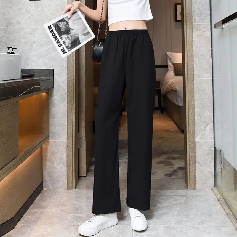 Fashion Solid Color Pocket Loose Wide Leg Pants Classic High Waisted Casual All-match Korean Thin Straight Cylinder Trousers