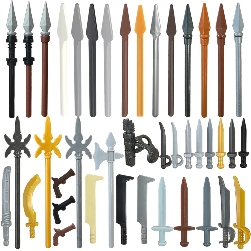 Figurines de soldats médiévaux, blocs de construction, armes, accessoires, arc, lance, arbalète, hache, casque, armure d'épaule, briques, jouet cadeau, bricolage A32