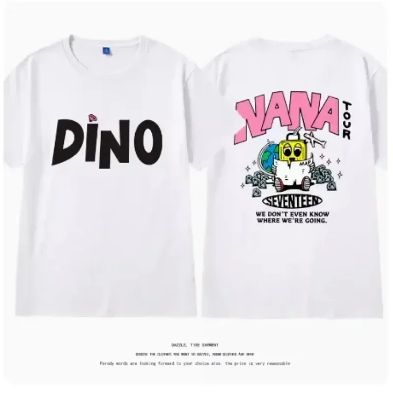 Korean Variety Show Crewneck Tops Nana Tour with Seventeen Print T-Shirt Beach Sun Short Sleeve Tees Casual Fashion Personality