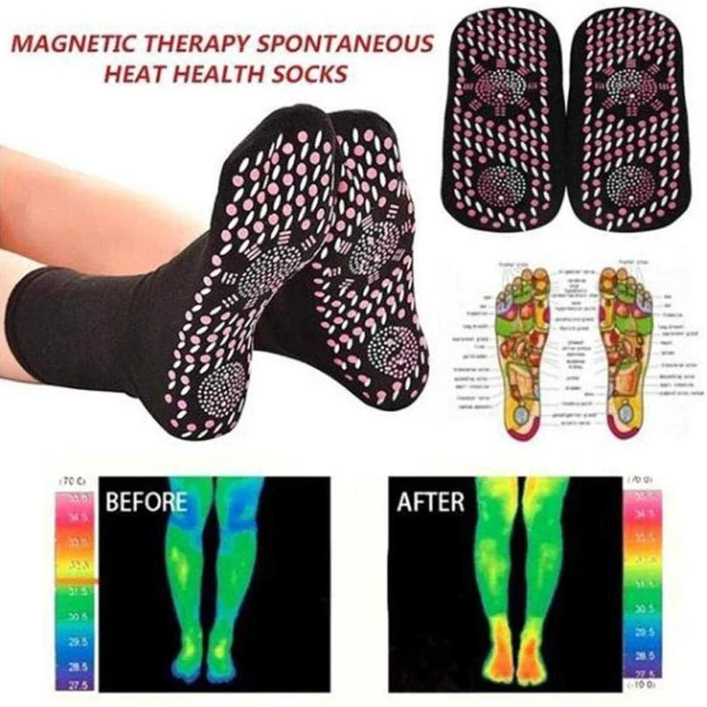 1Pair Tourmaline Magnetic Socks Self-Heating Health Care Sock Winter Warm Comfortable Breathable Massager Socks Ankle Foot Care