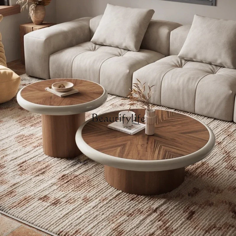 

LJYItalian Minimalist Walnut Wood Tea Table Large and Small Round Light Luxury High-End Tea Table