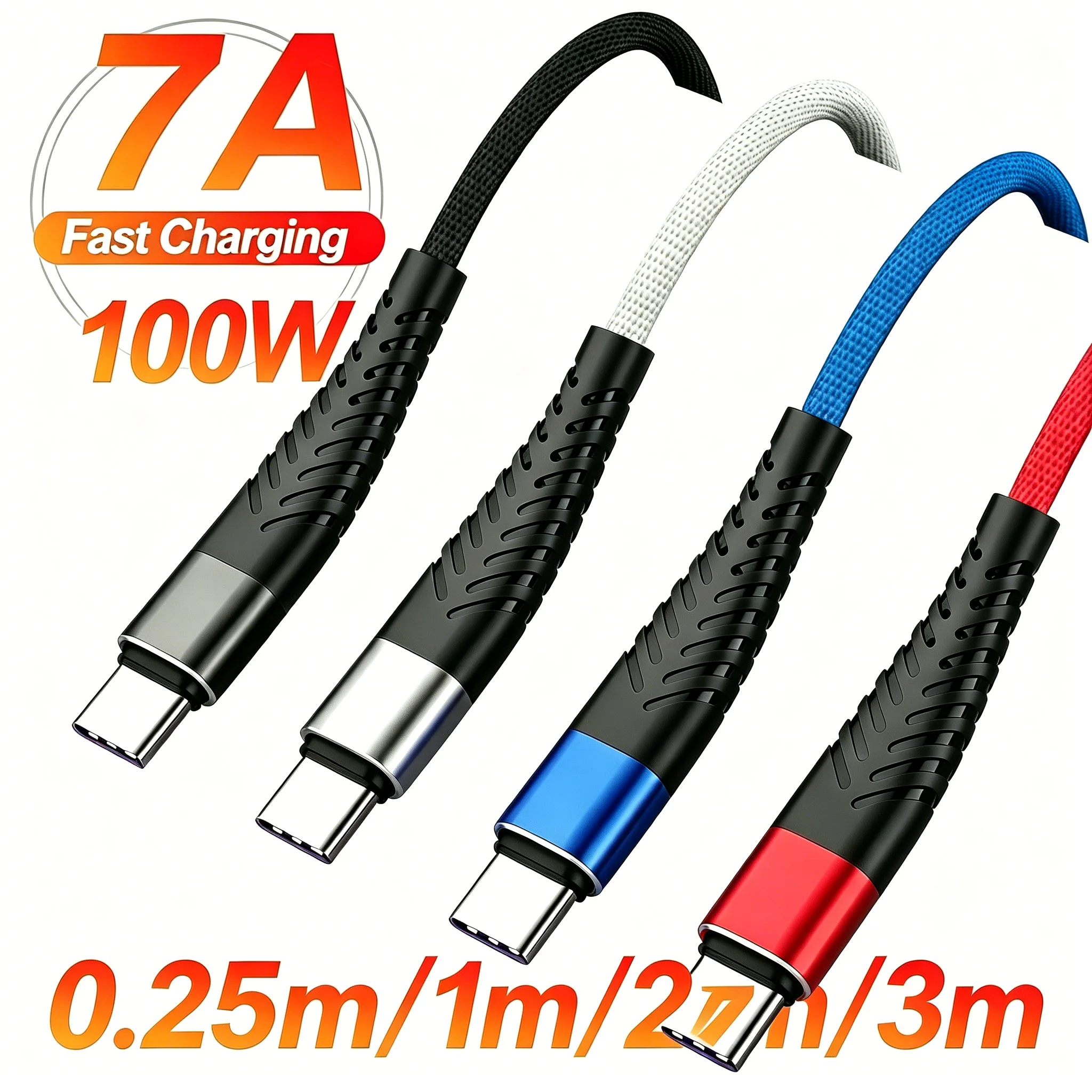 100W Hochwertiges Nylon-Geflochtenes Datenkabel 7A USB-C Hochgeschwindigkeits-Ladekabel für Xiaomi Samsung iPhone VIVO USB zu Typ-C