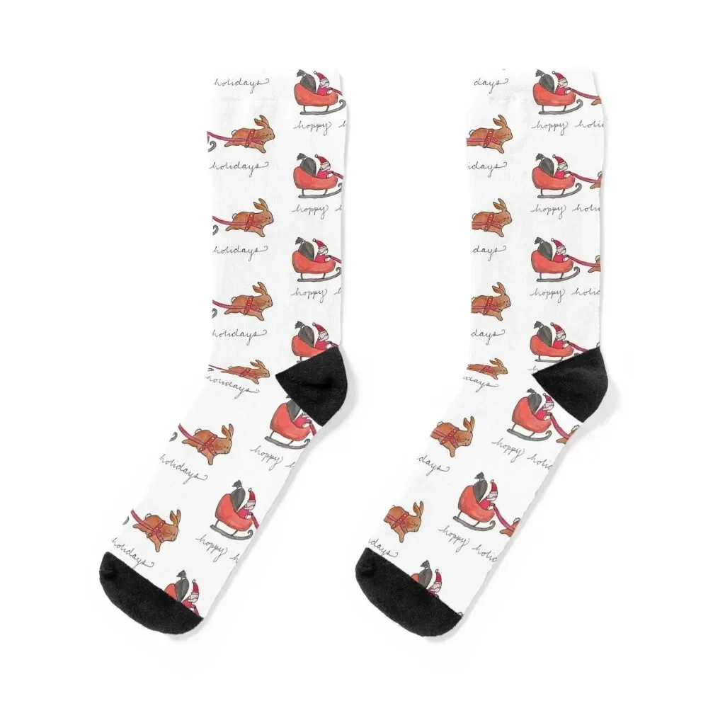 Hoppy Holidays with Santa Socks man cartoon snow colored Socks For Girls Men's