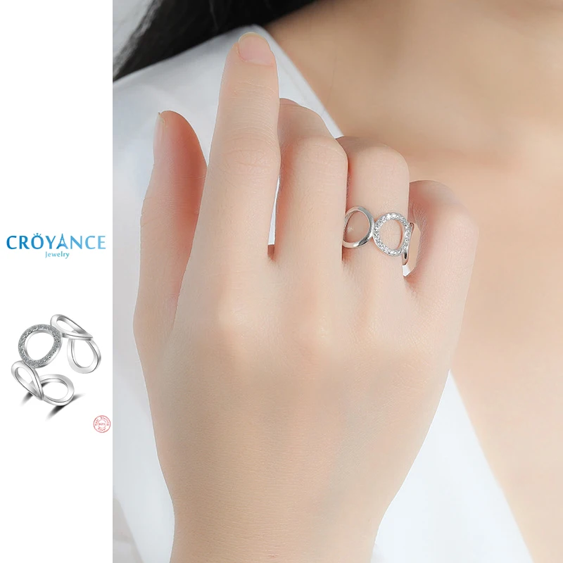 925 Sterling Silver Round Surround Zircon Adjustable Open Ring for Women Jewelry Elegant Rose Gold Rhinestone Circle Design