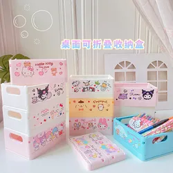 Sanrio Foldable Mini Storage Box Cute Cartoon Hellokitty Melody Desktop Sundry Basket Kawaii Cinnamoroll Cosmetic Storage Box