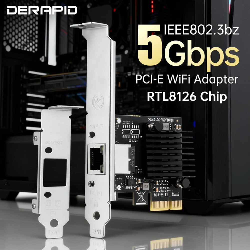 5Gbps PCIe Network Card RTL8126 Chip 5000Mbps Ethernet Adapter for PCIe X1 X4 X8 X16 Slots Desktop PC Gaming Easy Setting