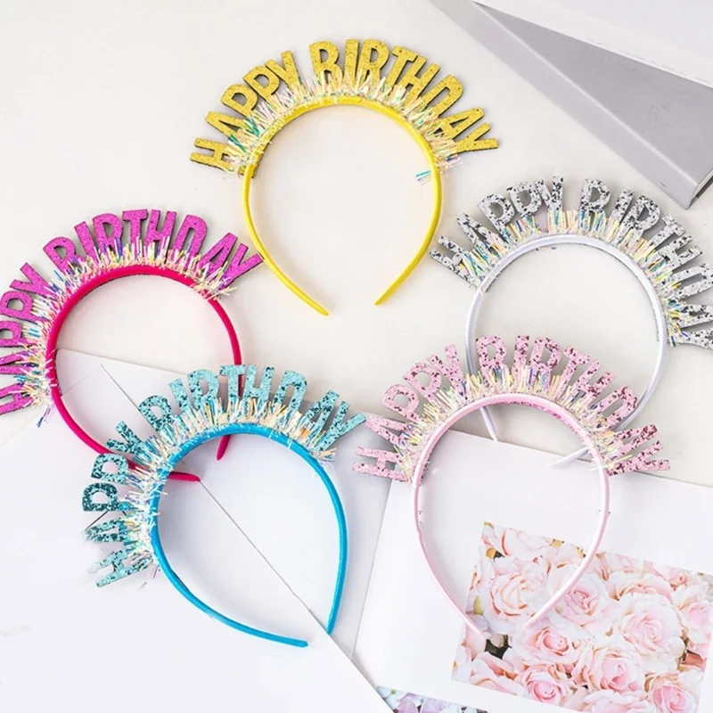 Glitter HAPPY BIRTHDAY Sequin Headband Birthday Decoration Birthday Party Decorations Kids Adult Girl Pink Silver Blue Headbands