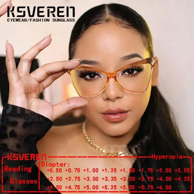 

KSVEREN Women Anti-Blue Light Cat Eye Eyeglasses Oversize Clear Lens Glasses Frames Prescription Glasses Reading Glasses