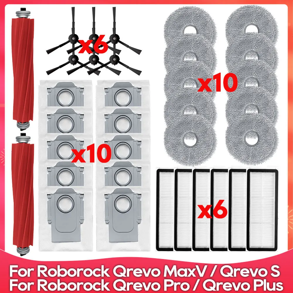 Compatible For ( Roborock Qrevo Pro / Qrevo MaxV / Qrevo S / Qrevo Plus ) Roller Side Brush Filter Mop Dust Bag Accessory