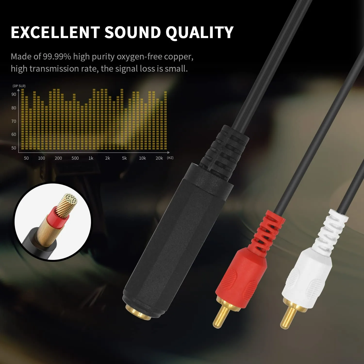 0.3m 1/4 Inch TRS Jack to 2 RCA R/L Y Splitter Stereo Audio Cable Dual RCA to 6.35mm Adapter Cord for Amplifier Mixer Speaker