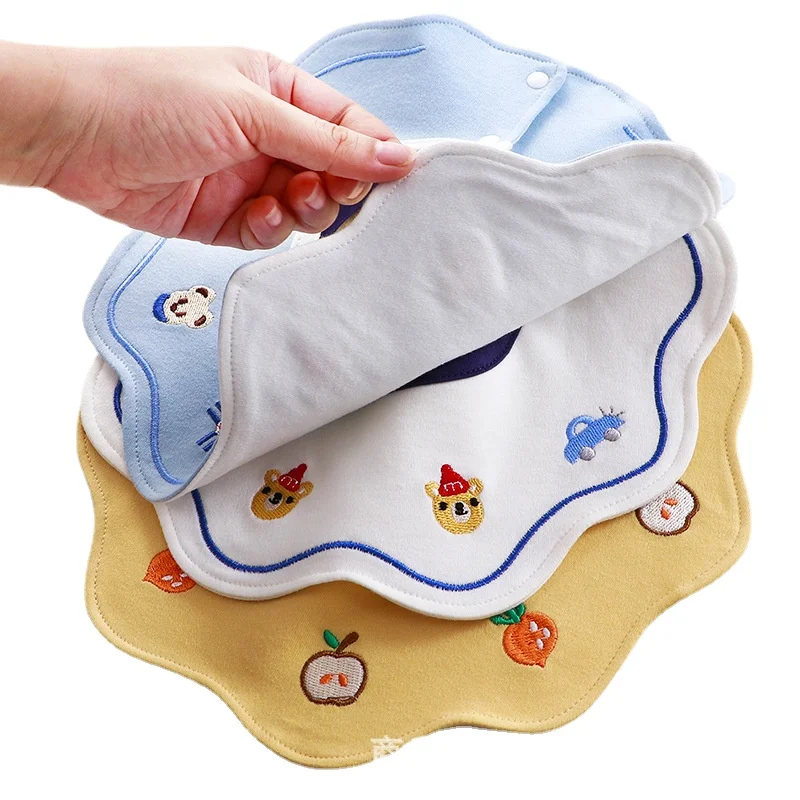 2023 New Embroidery 360-degree Waterproof Rotatable Bib for Boys and Girls Newborn Double Bib Baby Saliva Towel