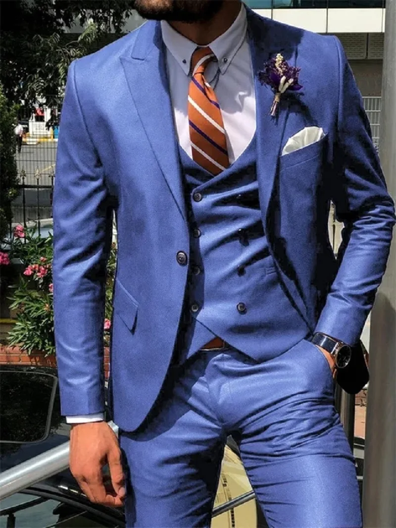 Navy Blue 3 Piece Slim Men Fashion Suits Custom Groom Wedding Tuxedo Prom Wedding Tailor Made Men Suits With Pants