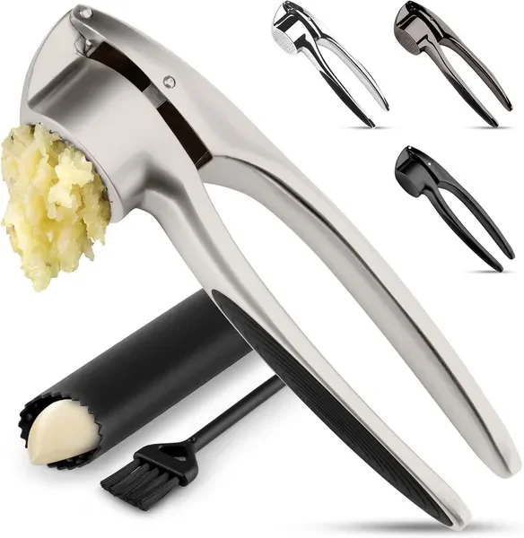 

Kitchen Premium Garlic Press Set – Rust Proof & Dishwasher Safe Garlic Mincer Tool with Silicone