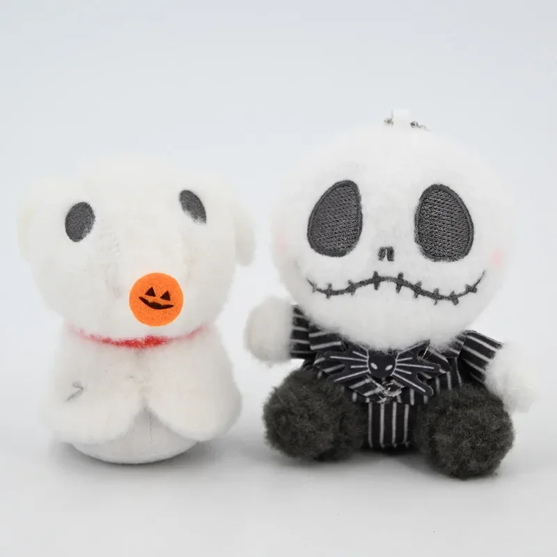 Halloween Jack Skellington Funny  Zero Q-Version 10cm Plush Keychain Set, Cute Stuffed Doll Pendant Holiday Decor Gift for Fans
