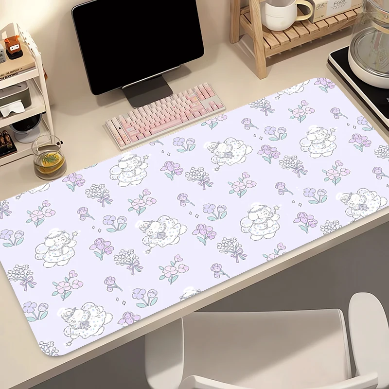 Anime Mousepad HD Printing Computer Gamer Non-slip Mouse Pad Cute Keyboard Pad PC Bunny Rabbit Flower Pattern Extended Desk Mat