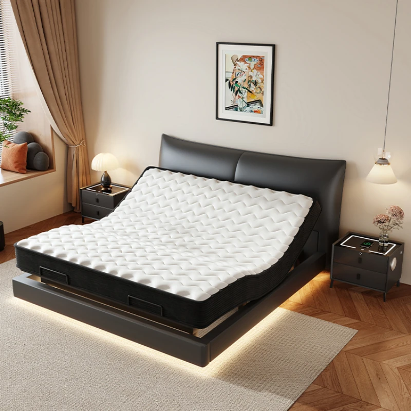 Intelligent Electric Bed Lifting Multi-function Voice Remote Control Bed Anti-snoring Cowhide Lit Queen Bedroom Furniture Set