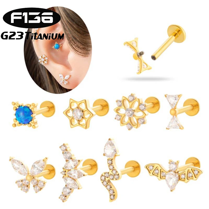 

1PC G23 Titanium Piercing Jewelry For Women Cartilage Tragus Stud Earrings Daith Helix Piercing Labret Internal Thread Lip Stud