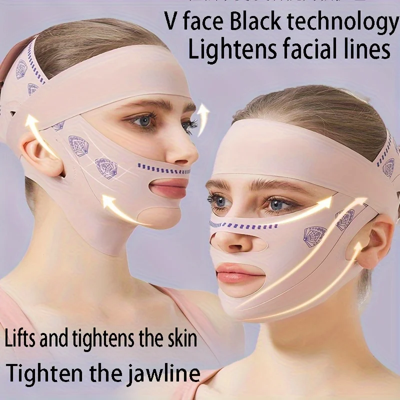 360 ° حزام رفع الذقن بتغطية كاملة على شكل حرف V - قناع نوم مضاد للحساسية وقابل لإعادة الاستخدام | أشرطة وجه قابلة للتعديل وجيدة التهوية #4