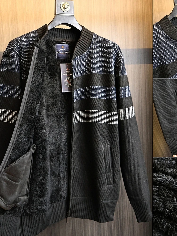 

Thiened Fce Вязаный кардиган для мужчин Теплая пушистая осенне-зимняя верхняя одежда Stand Fit Faion Urban Sle Long Sve Zi...