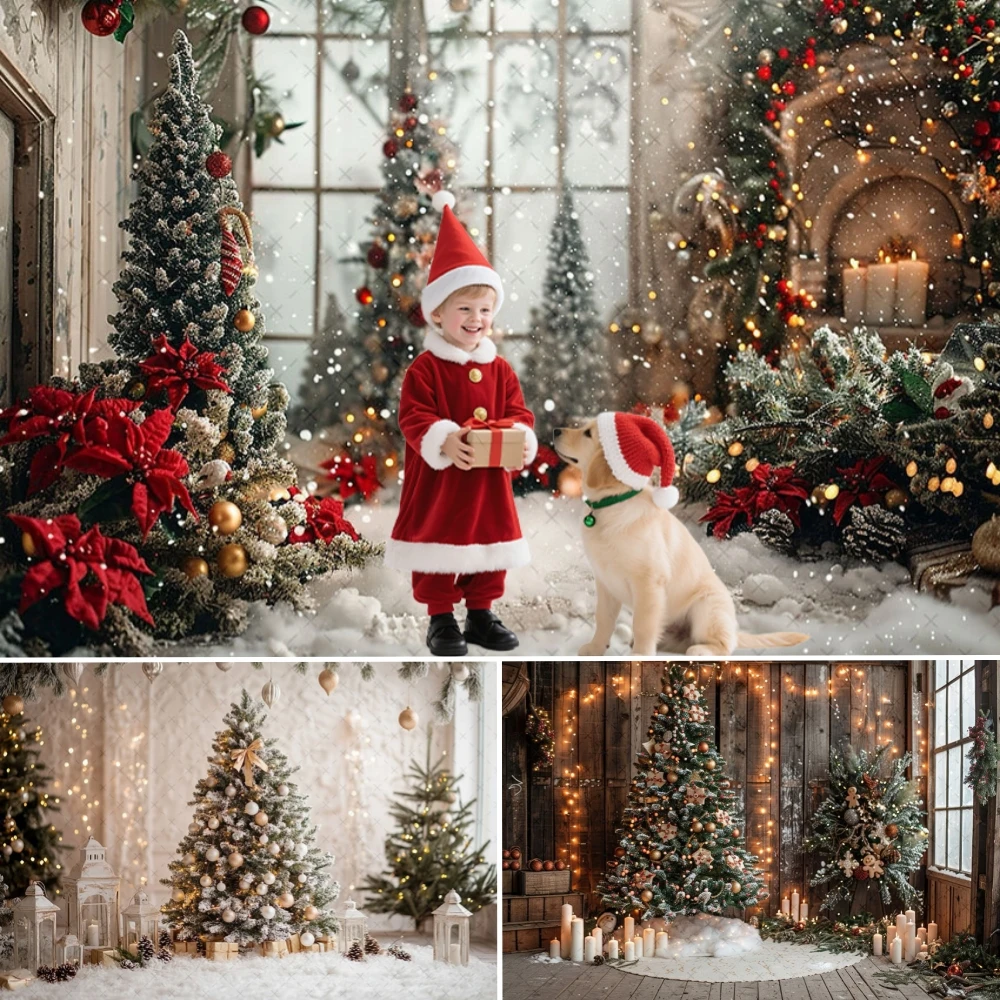 

Merry Christmas Xmas Tree Photography Backdrops Fireplace Gift Winter Window Family Portrait Decor Background Photo Studio Props