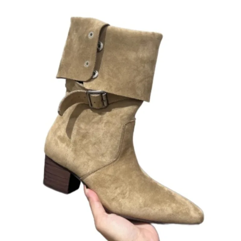 Mid Hakken Vrouwen Gesp Elegante Lange Laarzen Designer Klassieke Mode Schoenen 2025, Winter Nieuwe Trends Schoenen Gezellige Zapatillas De Mujer