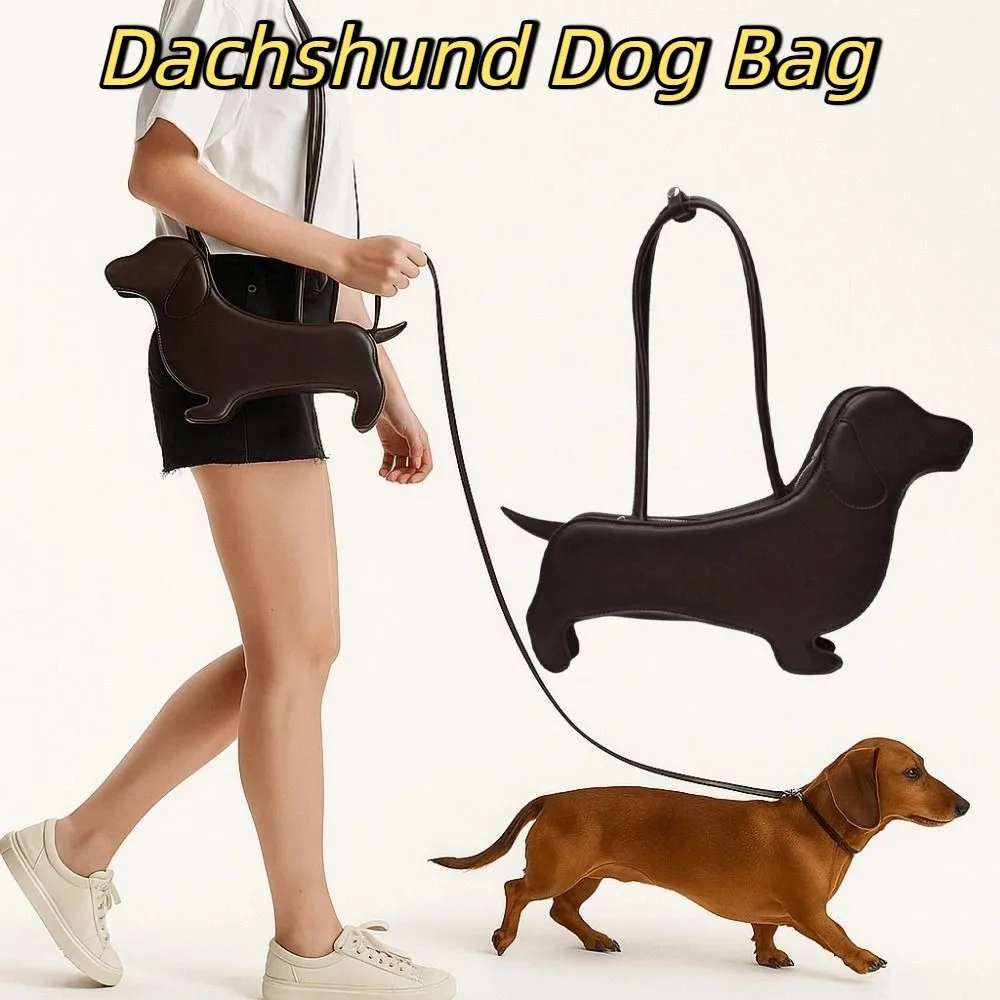 

Casual Sausage Dog Dachshund Dog Bag Three-dimensional Pu Leather Animals Shoulder Bag Creative Cute Cartoon Handbag Girls