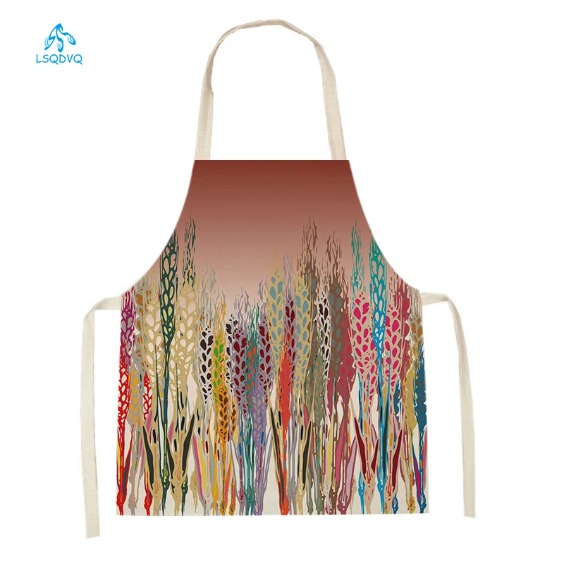 Wheat Flower Pattern Cleaning Kitchen Aprons Home Cooking Baking Accessories Linen Adult Kids Waist Bib Plants Antifouling Apron