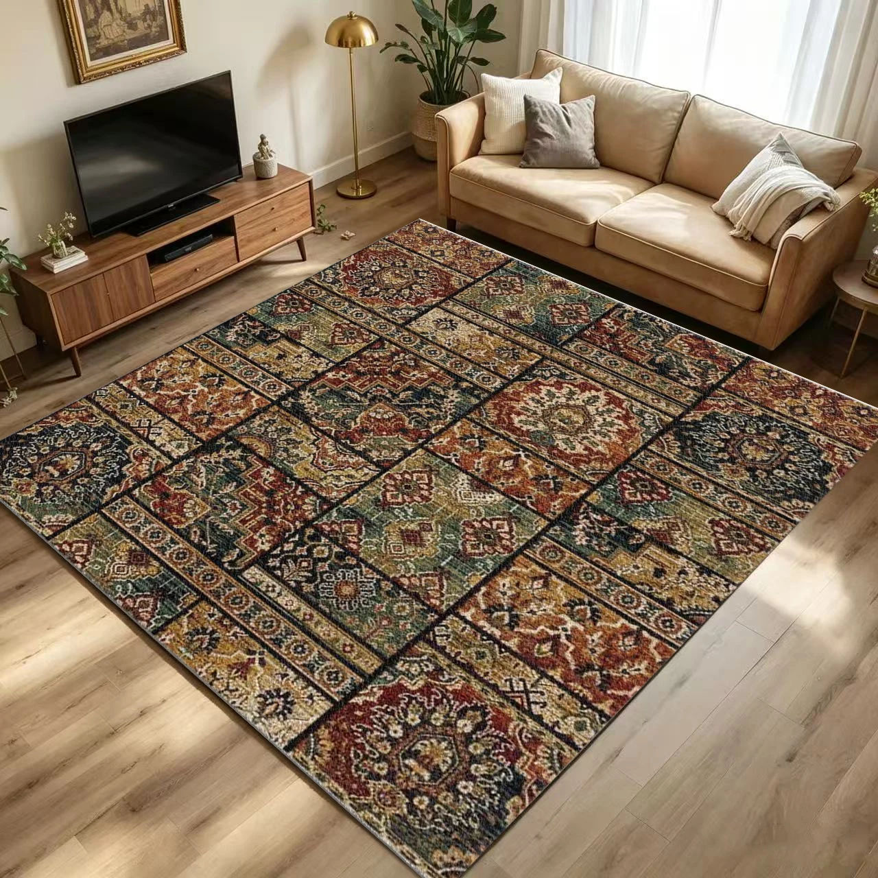 Multi‑Color Patchwork Vintage Area Rug Traditional Living Room Carpet Home Decor Floor Mat