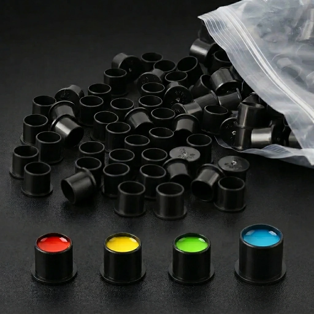 

Black Disposable Tattoo Ink Cups with Base Plastic Pigment Holder Caps Permanent Makeup PMU Supplies Tattoo Accessoires