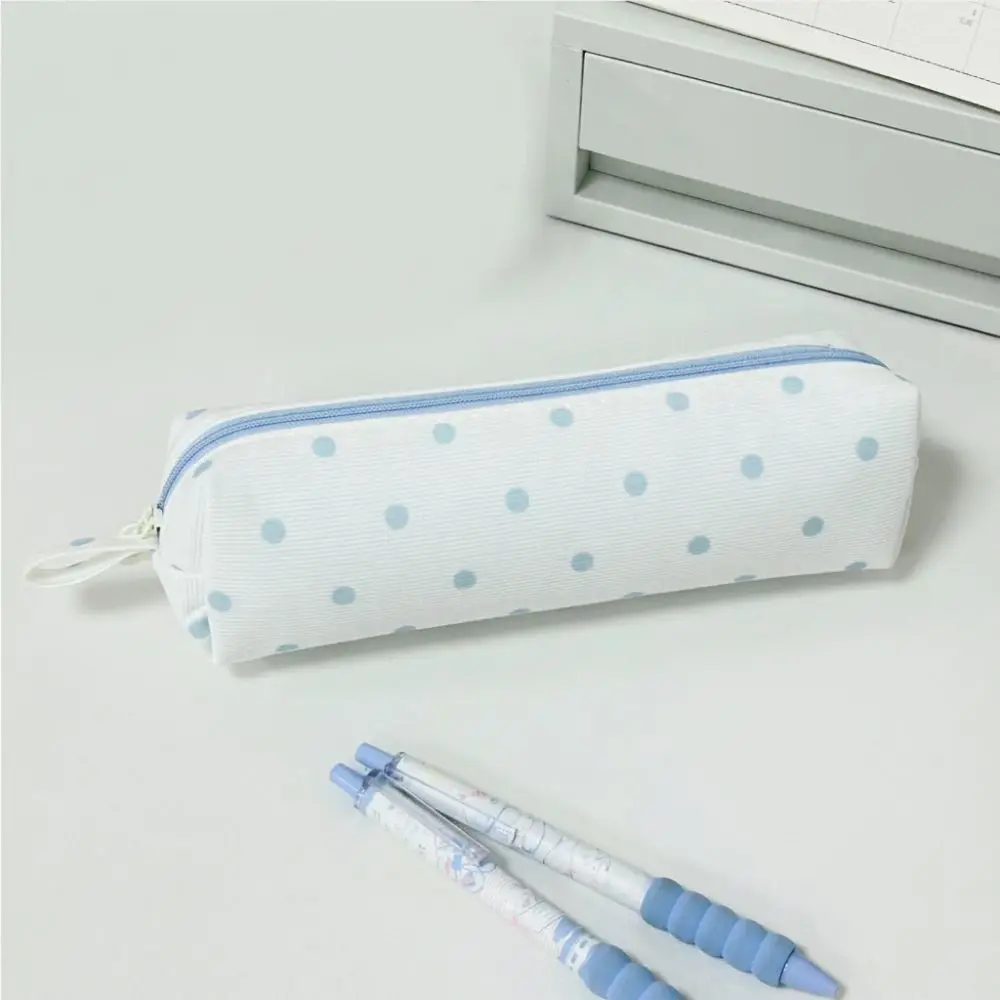 INS Cream Color Pencil Case Polka Dot Large-capacity Stationery Storage Bag Multi-functional Pen Bag School Supplies