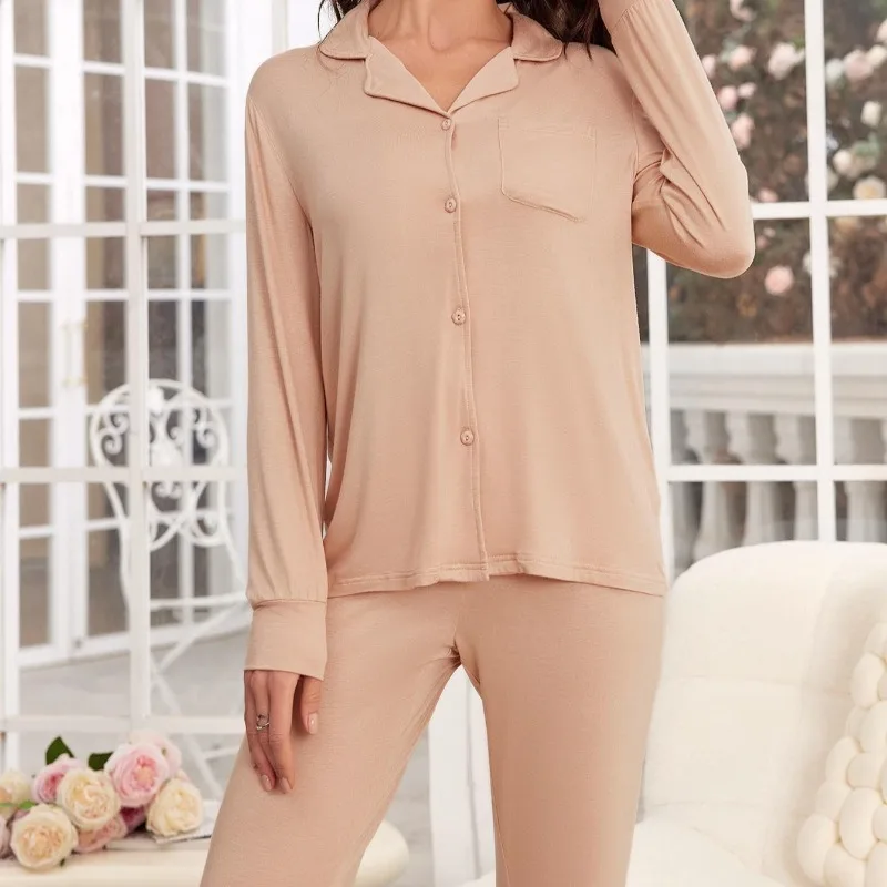 Women's Thermal Lined Sleep Set Long Sleeve Shirt Lounge Pants Winter Loungewear Euro Tailored Comfort Velvet Trimmed Separates