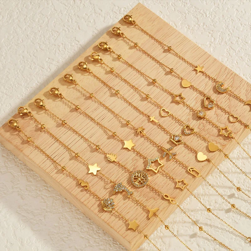 Nextvance Multiple Styles Zircon Bracelet Crown Heart Moon Star Gold Color Stainless Steel For Women Summer Party Jewelry Gifts