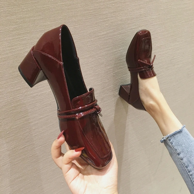 

Женская обувь на массивном среднем каблуке 5 см, новая весенне-летняя женская обувь из искусственной кожи в британском стиле, модная милая женская элегантная обувь для девочек