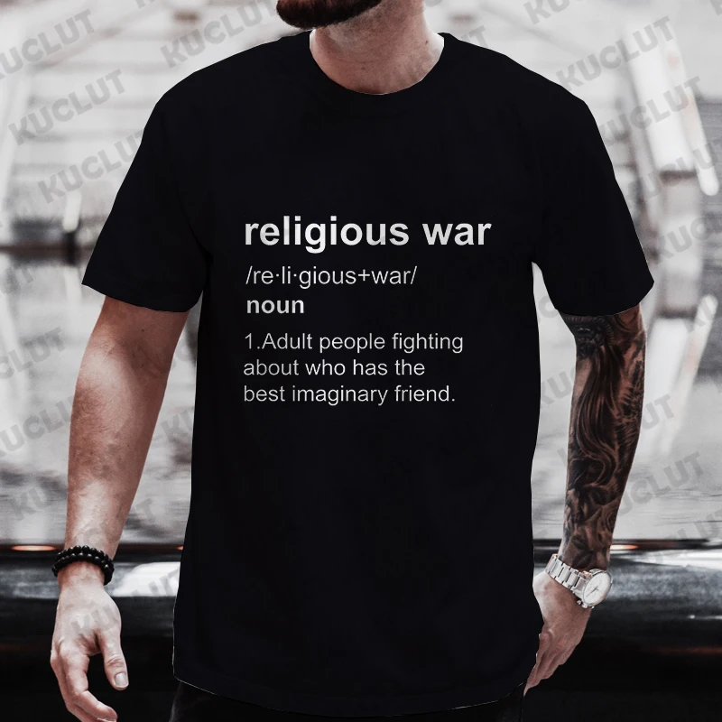 Religious War Men\'s T Shirt Funny Letter Print Short Sleeve Tees Fashion Graphic Y2k Tops Best Friend Men\'s Oversized Clothing