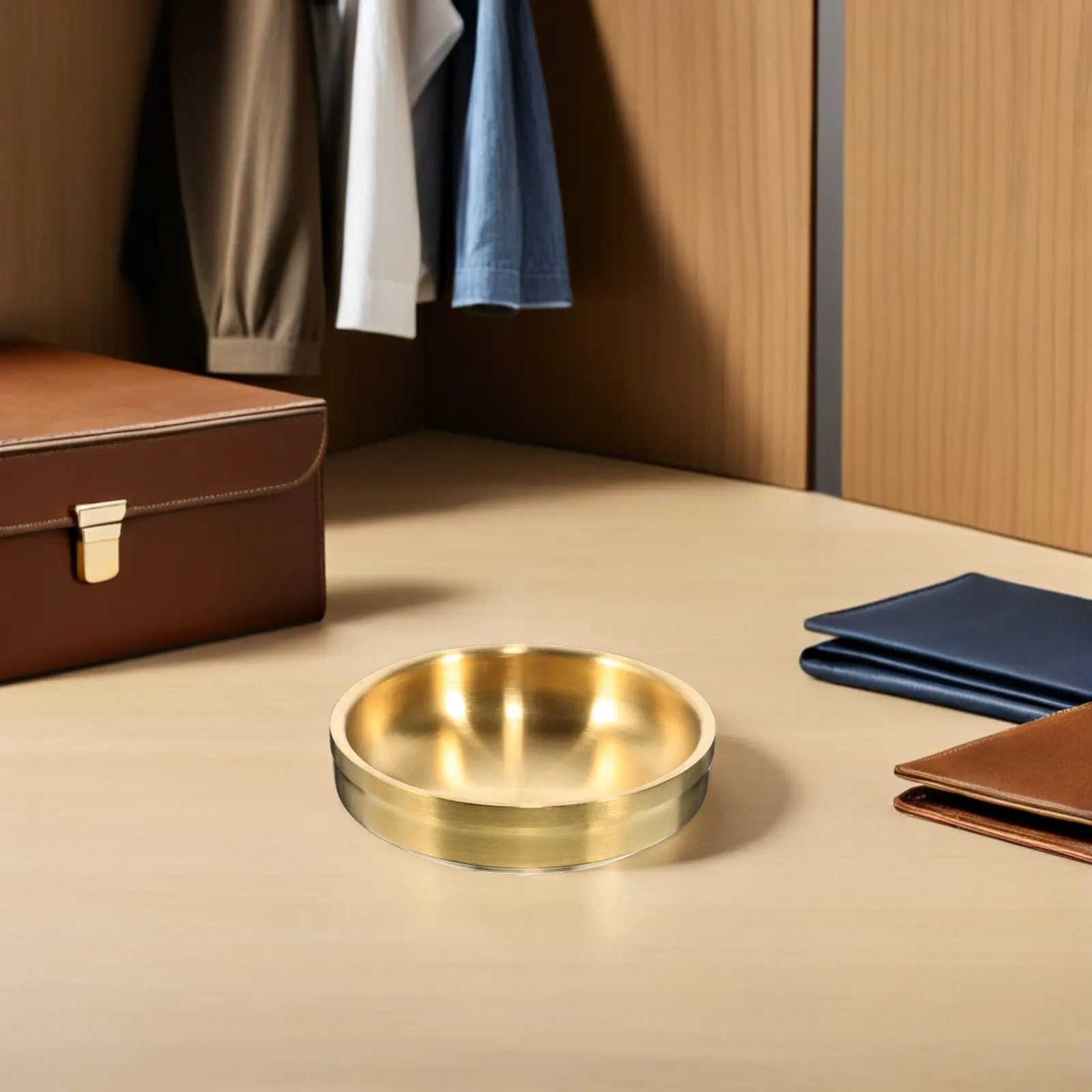 

2Pcs Jewelry Storage Tray Gold Stainless Steel Round Jewelry Dish for Vanity Dresser Rings Necklace Organizer Display Tray