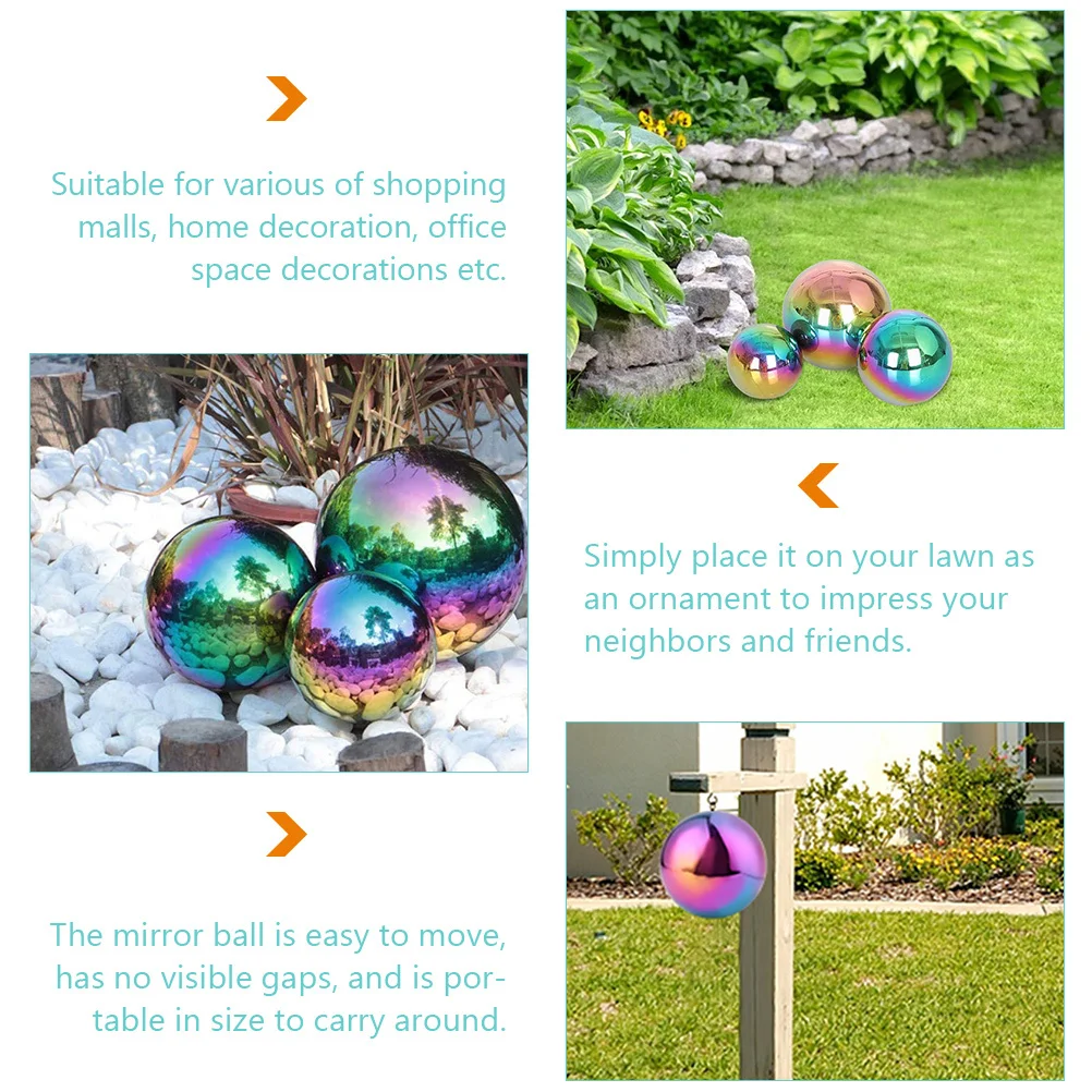 

3Pcs Colorful Mirror Polished Ball Rustproof Hollow Stainless Steel Reflective Garden Sphere Ornament for Outdoor Indoor Space