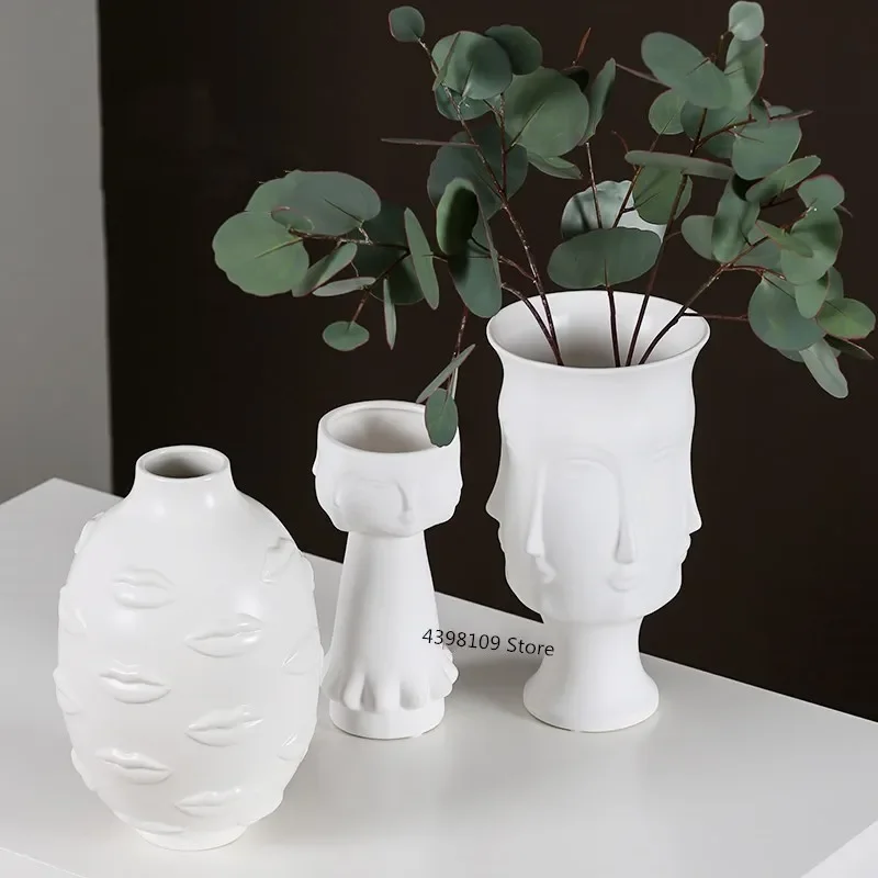 Nordic art ceramic vase creative black and white ceramic face vase decoration home decoration crafts porcelain vase decoration