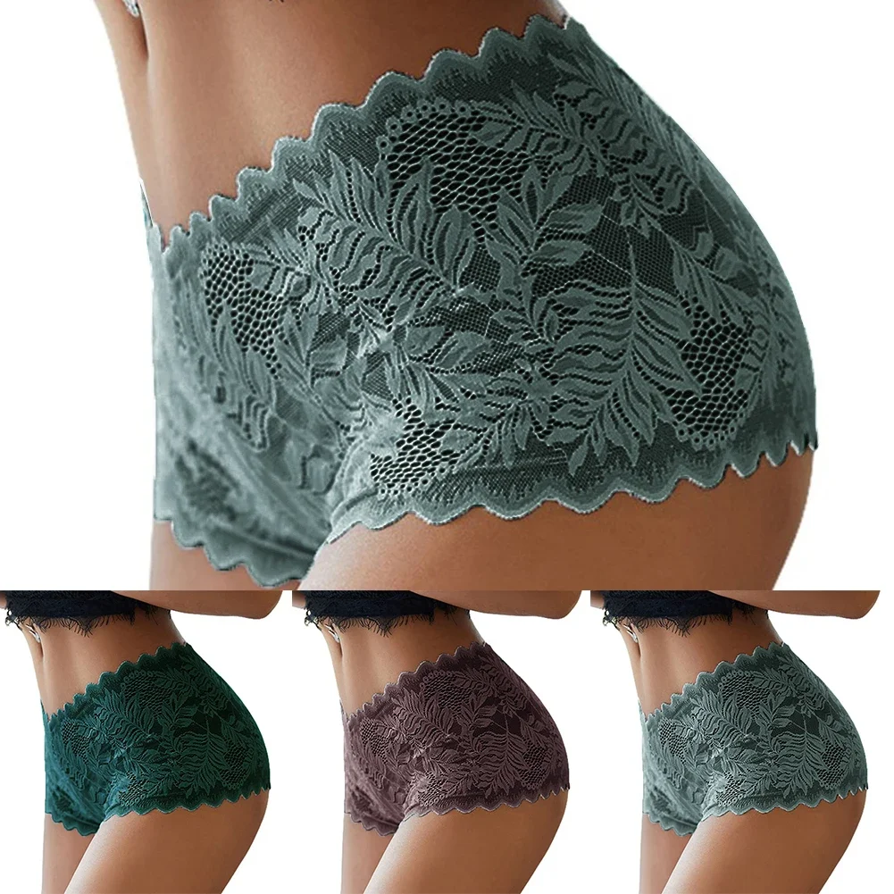 Boxer Briefs Women Panties Sexy Sheer Shorts Stretch Lace Leightweight Lingerie Plus Size See-Through Underwear