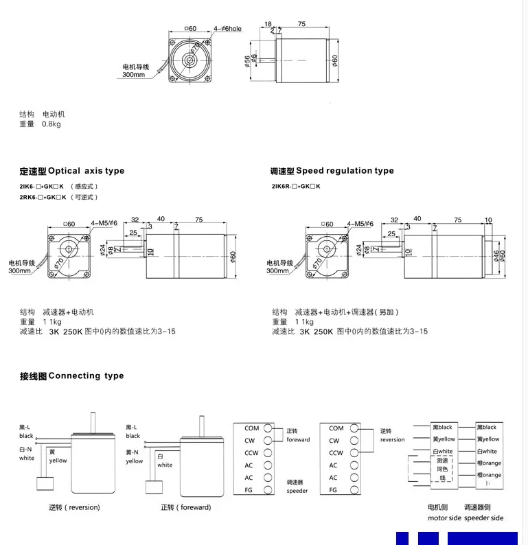 2IK6GN-C  6W 220V  AC Gear Reducer Motor with Speed Regulator Adjustable Speed CW CCW Single-Phase Motor  with US-52 Governor