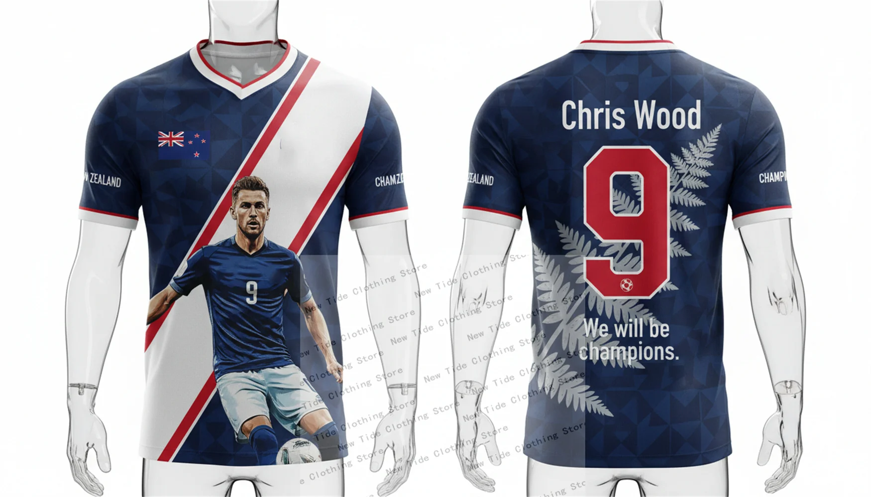 نيوزيلندا 2026 كرة القدم لكرة القدم جيرسي وتي شيرت للرجال المشجعين - مجموعة معدات نمط المعجبين تظهر دعمك الآن 3