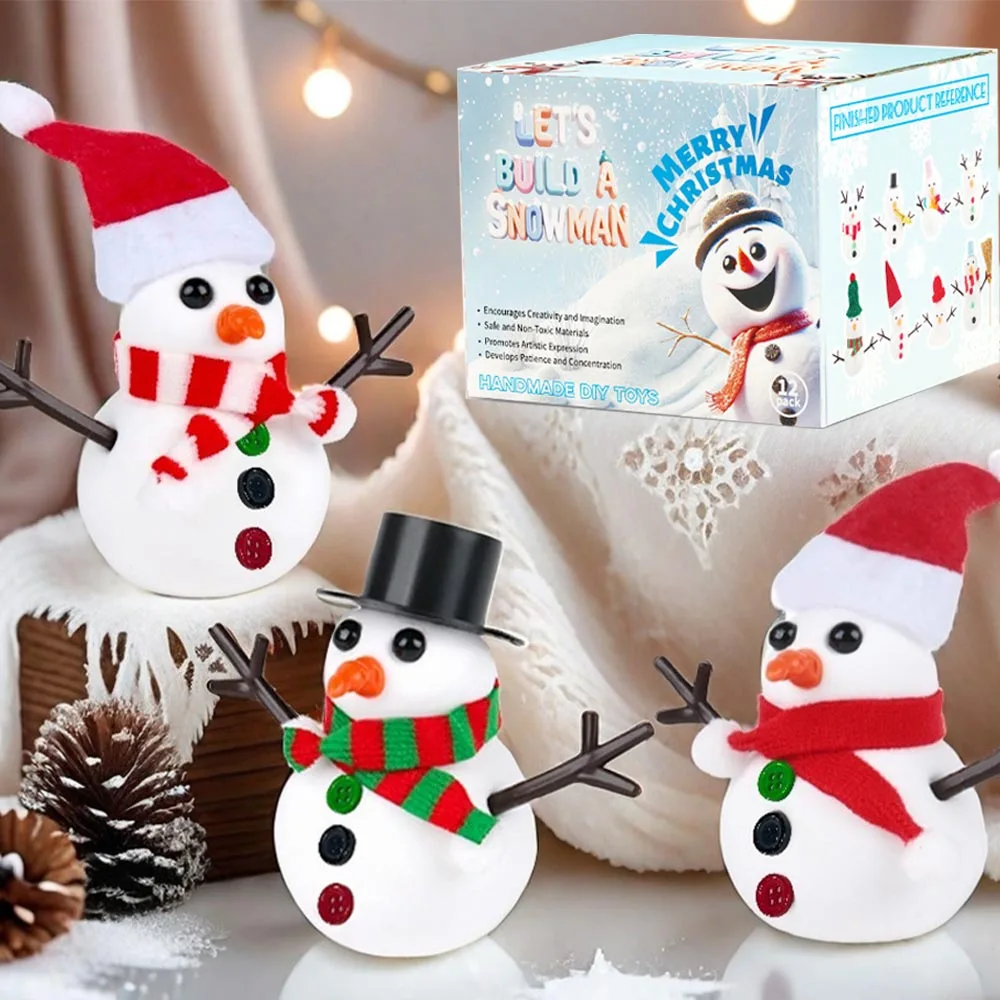 12 pieces set, Snowman crafts, Clay Snowman DIY set, Christmas Clay snowman hand kneading snowballs Winter festival event displa