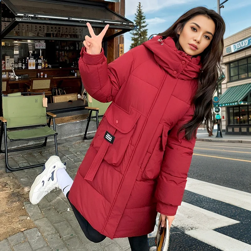 Winter Women\'s Clothing Long Puffer Jacket Hooded Parkas Warm Thick Long Sleeve Pockets Chic Design Cotton Coat Quilted Jackets