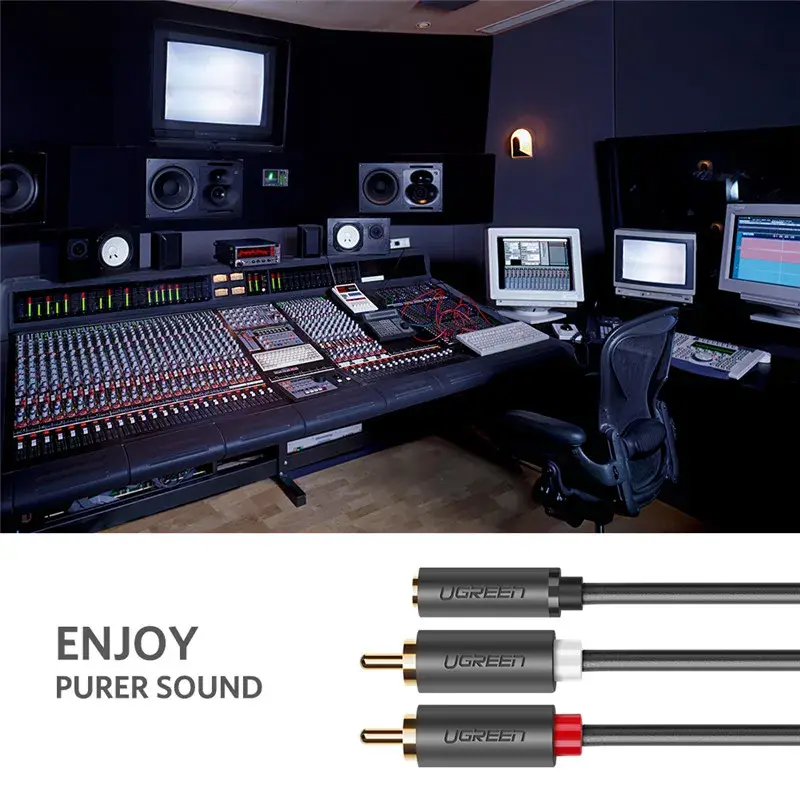 يوجرين كابل RCA 3.5 ملم أنثى إلى 2 RCA ذكر محول صوت ستيريو Hi-Fi صوت RCA Y مقسم مزدوج الدرع كابل Aux RCA Y - 5