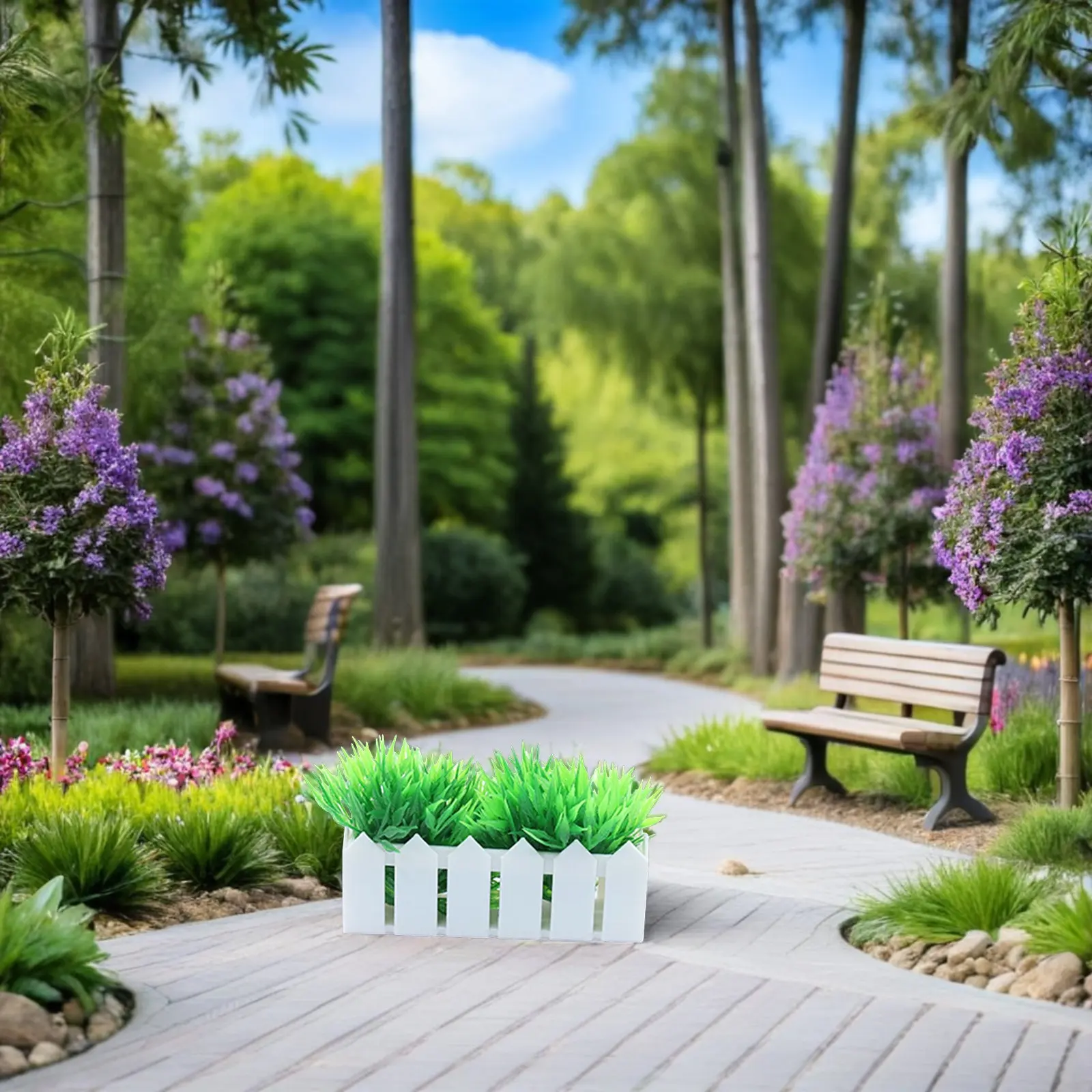 

Miniature Bonsai Plant with Artificial Fence for Dollhouse Window Box Tiny Potted Plant Decor Simulation Greenery Craft Space