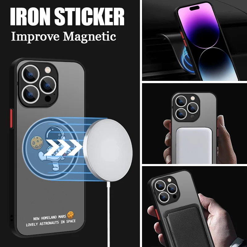 Magnetic For Magsafe Astronaut Case For iPhone Air 17e 17 15 Pro Max 14 13 12 Pro 11 16 Plus Shockproof Bumper Hard Matte Cover
