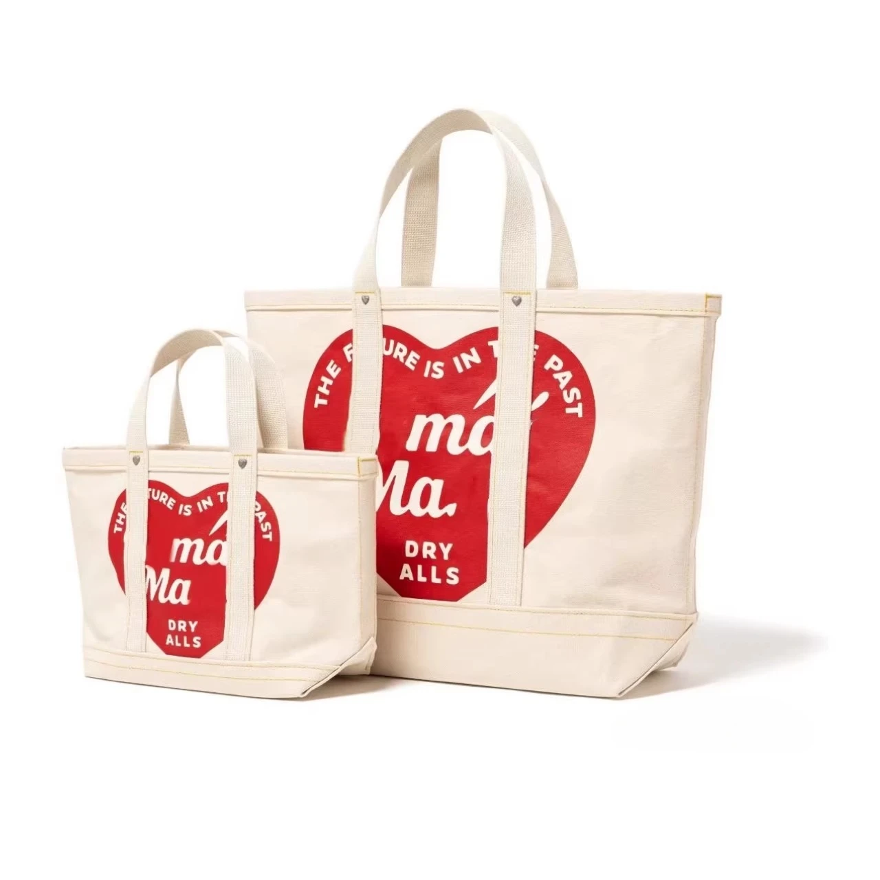 HUMAN MADE Heart Print Canvas Tote Bag Japanese Streetwear Literary Large Capacity Bag For Men Women